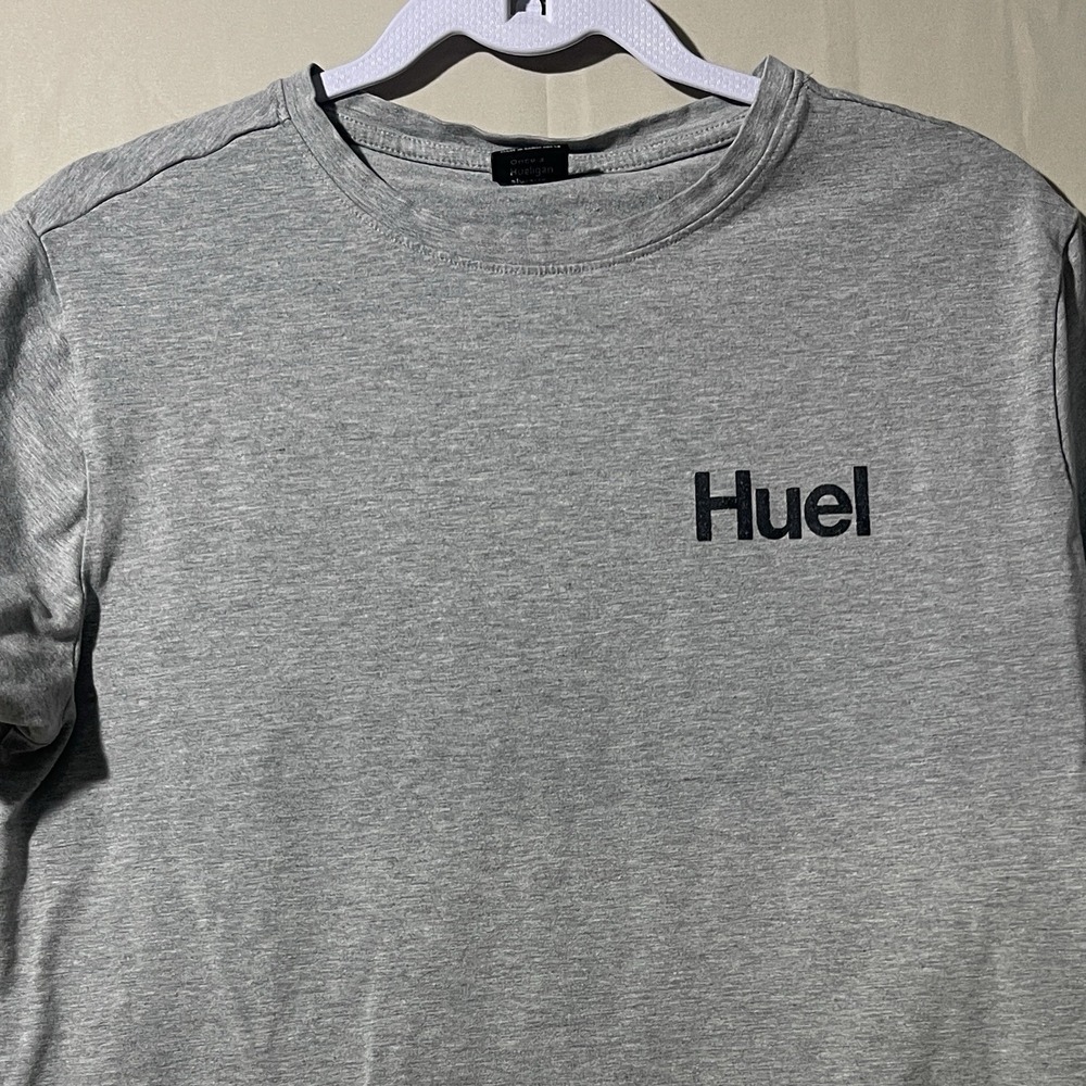 Huel - Gray Mens Large Graphic T-shirt Logo Gym Workout Short Sleeve